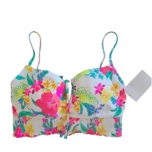 Salt + Cove Retro hibiscus smocked cami bikini top multi color floral size xs